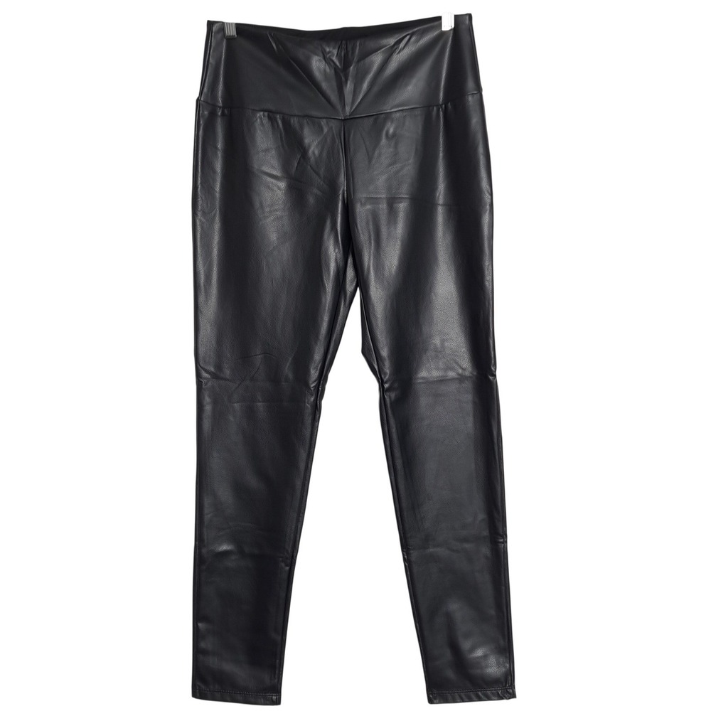 Ruby Ribbon Faux Leather Leggings Women L Black High Waisted Stretch Pull On Fit